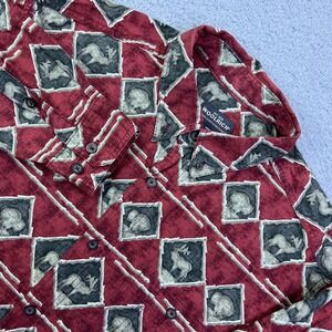 Woolrich Shirt Mens‎ XL Red Claret Buffalo Elk AOP Long Sleeve Button Up Outdoor